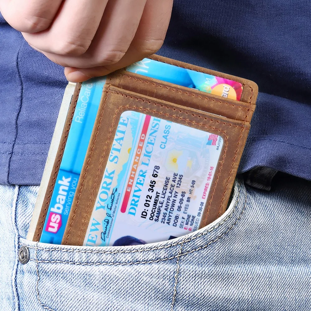Зажим для денег передний карман кошелек кожаный RFID Блокировка Сильный магнит