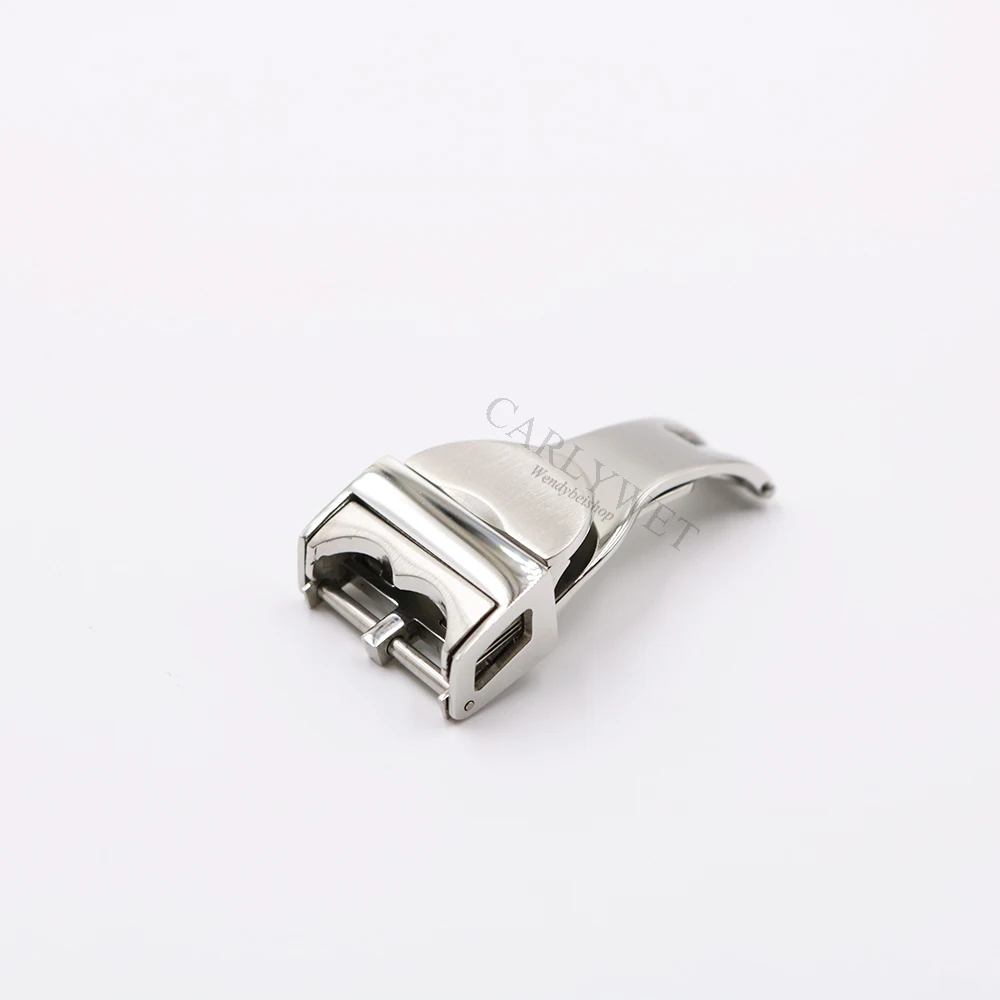 CARLYWET 18mm Silver 316L Stainless Steel Watch Band Buckle Deployment Clasp For Less 2.5mm Rubber Leather Strap Belt