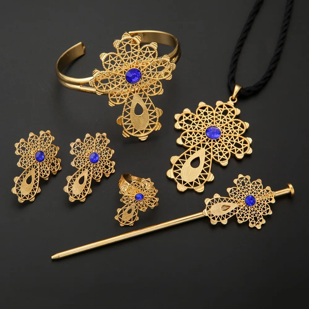 Новейший комплект ювелирных украшений из эфиопского Креста 24 к золотого цвета