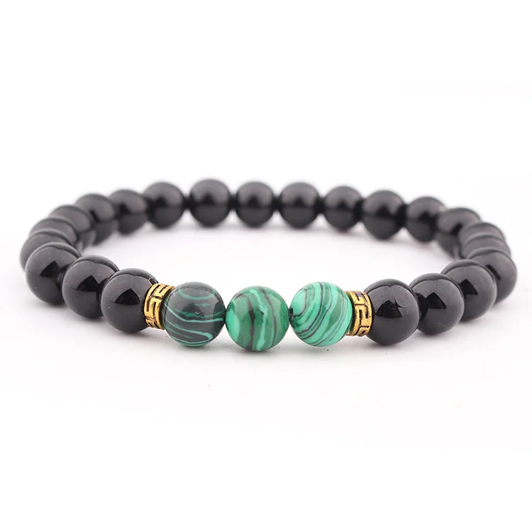 malachite 8 мм натуральный Императорский камень вулканический камень Браслет семь энергия чакры Бусины В Стиле Йоги золотой кусок браслет - Окраска металла: malachite