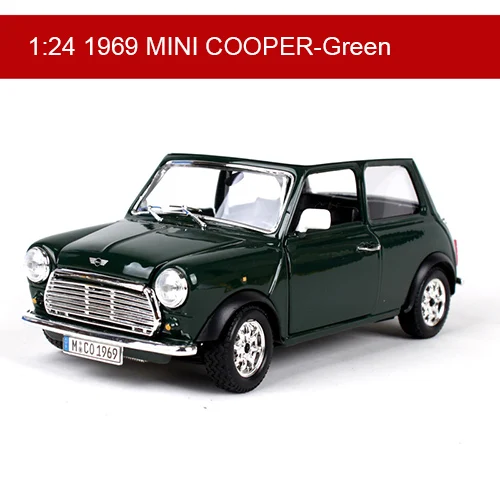 BBUAGO 1:24 MINI 1969 COOPER литой модельный автомобиль металлические детские игрушки для детей модель моделирования автомобиля для коллекции подарков - Цвет: Зеленый