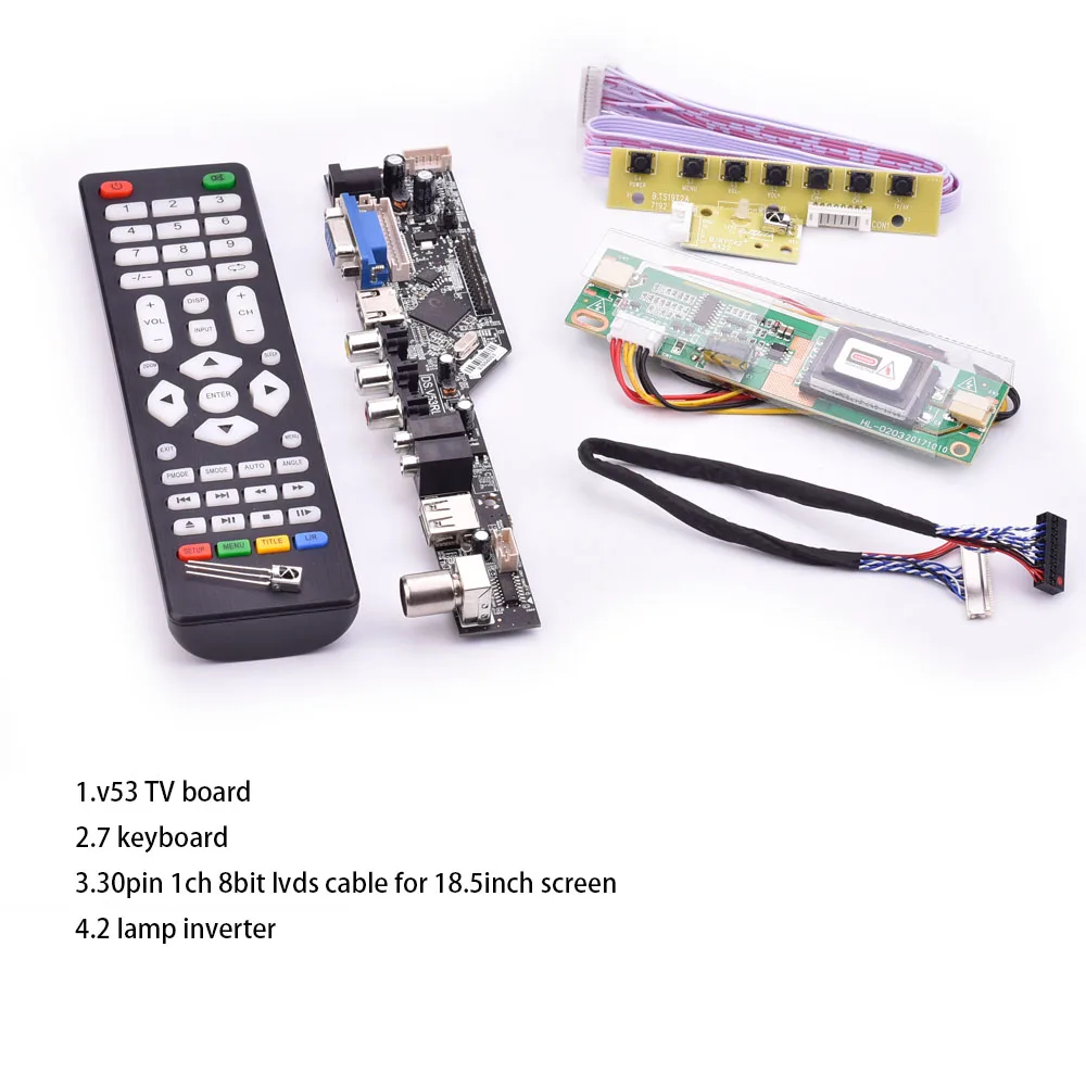 

V53 universal TV lcd control board 10-42inch lvds driver board TV VGA AV USB DS.V53RL.BK full kit for 18.5inch LTM185AT01