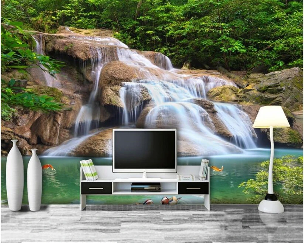 

beibehang wall papers home decor HD stereo waterfall water stereoscopic decorative wallpaper living room landscape TV background