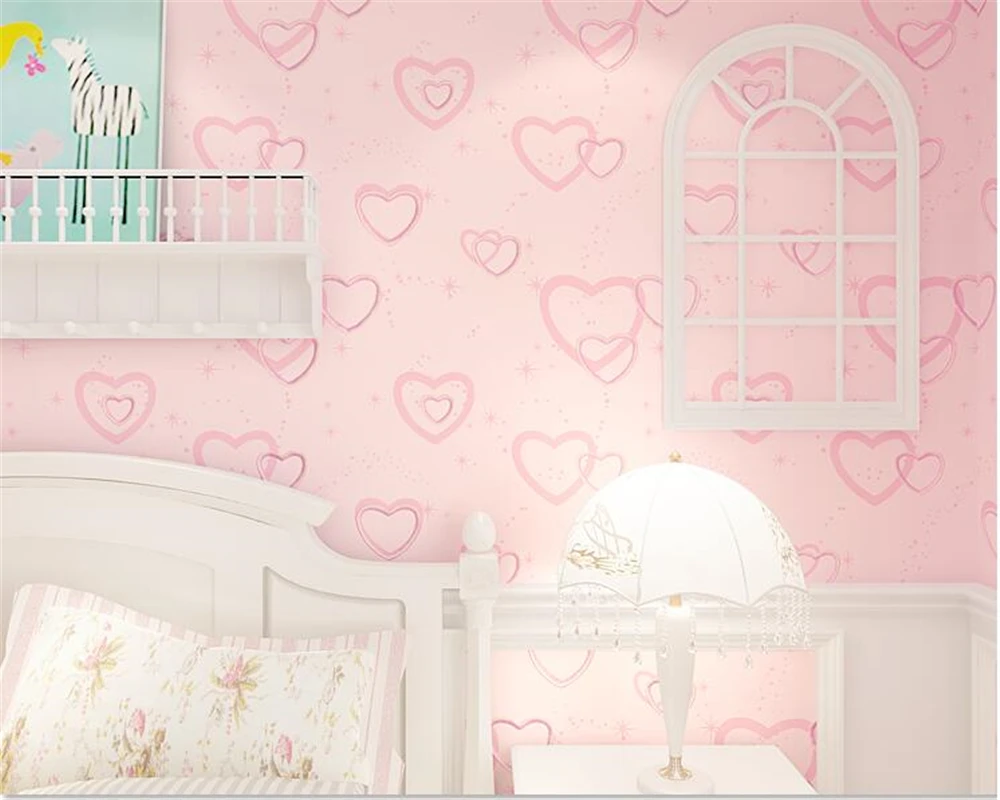 

beibehang Korean romantic heart-shaped nonwoven wall paper TV room background male and female children's room 3d wallpaper