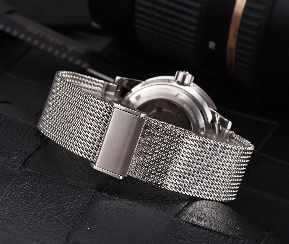 Мужские часы Parnis автоматические светящиеся механические Miyota с сеткой 100 м