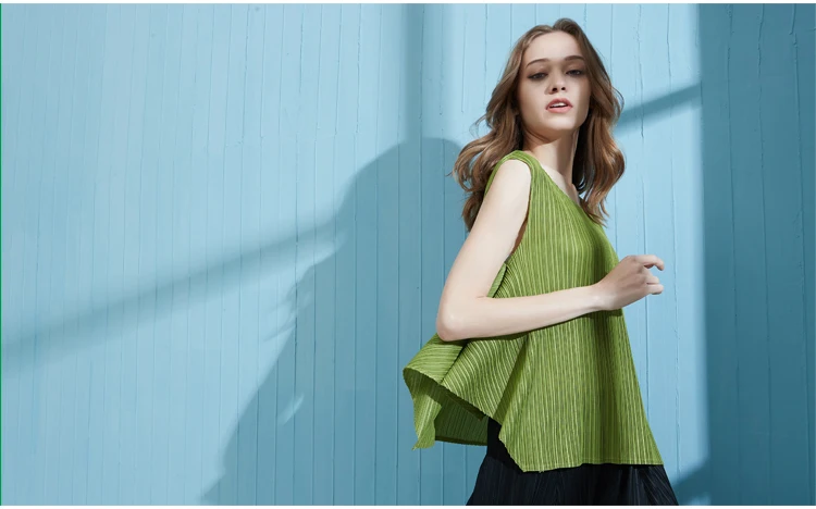 Распродажа Miyake однотонные Модные свободные футболки без рукавов