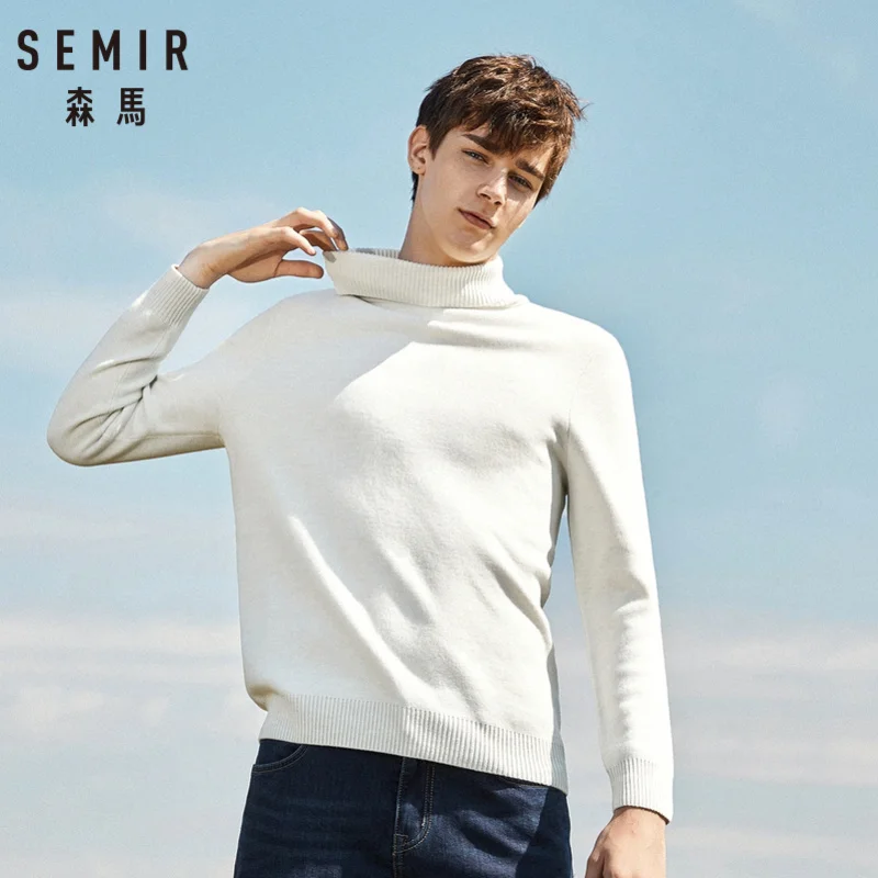 Мужской шерстяной свитер SEMIR классический трикотажный в рубчик с отворотами и
