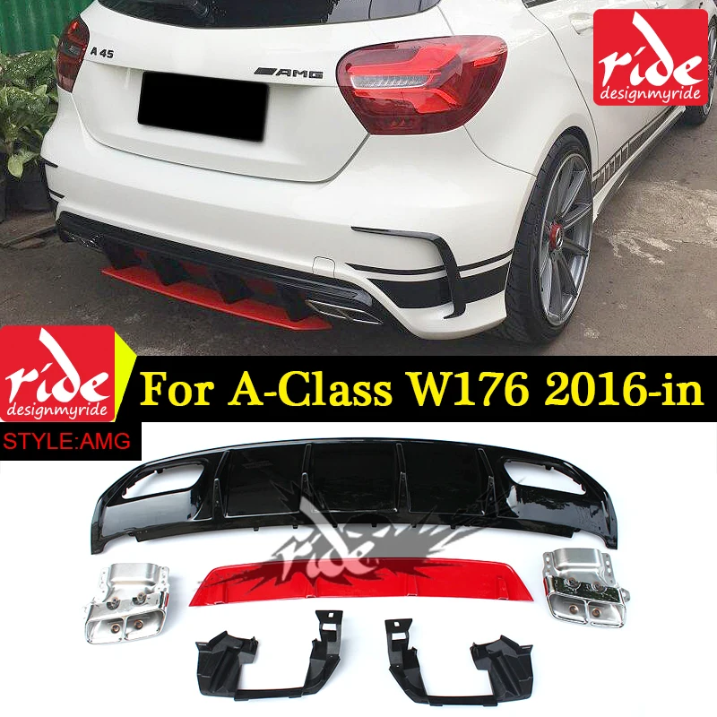 ABS A45 рассеиватель AMG + 304 Нержавеющая сталь 4 выпускной отзыв ПОДХОДИТ Mercedes W176 2016 в