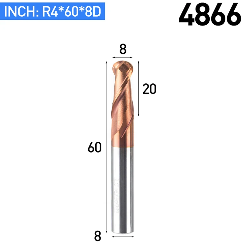 4866 HUHAO 1pc HRC50 Tapered Ball Nose End Mill Tungsten Coated Ball Head Cutter Tungsten Steel R0.5-R6mm CNC Engraving Bit - Длина режущей кромки: 4866