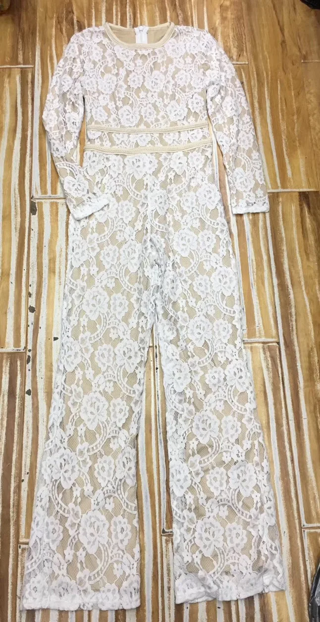 Summer White Bodysuit Deep O-Neck Female Body Hot Sexy Women Long Sleeve Lace Jumpsuit Overalls Streetwear