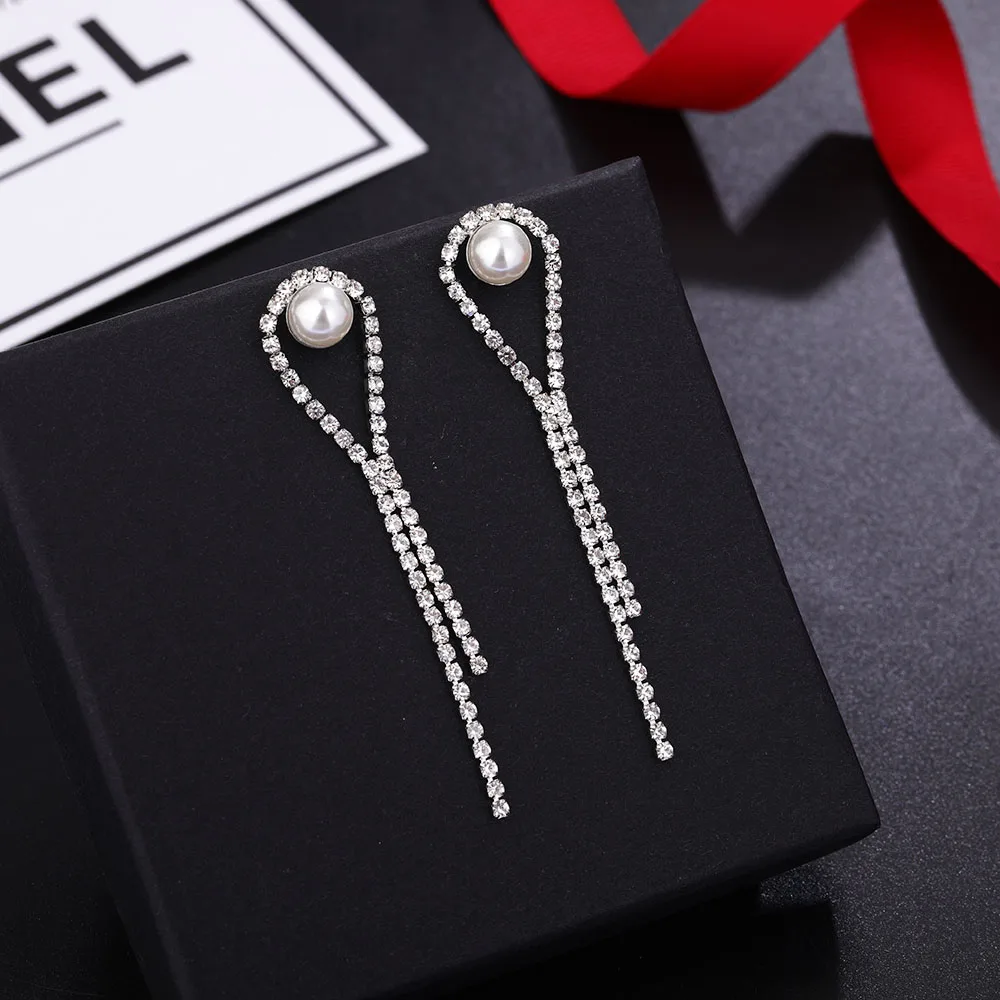 HanCheng модные капли воды Висячие жемчужины/Стразы длинные серьги висячие