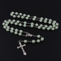 8mm rose rosaries in the dark plastic rosary beads luminous noctilucent necklace catholicism prayer religious jewelry