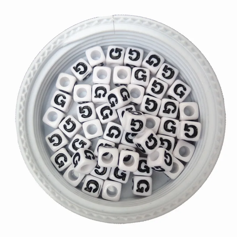Mini Order 100pcs/lot 7*7MM White with Black Printing Single Letter Beads Alphabet G DIY Jewelry Square Plastic | Украшения и