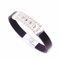 dd neo gothic charm leather bracelet for women femme crystal cool clasp wristband bracelets bangles magnet metal