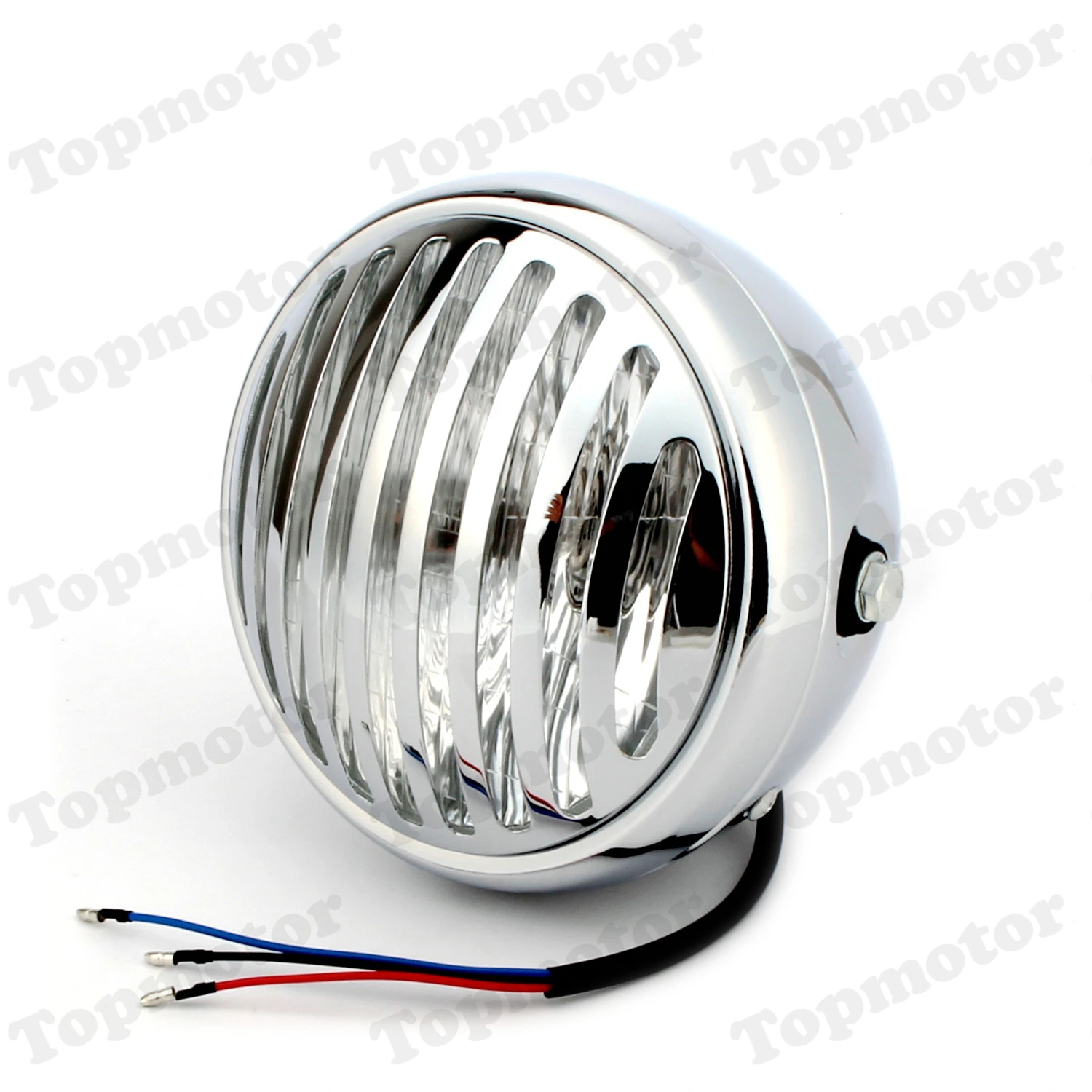 

60W 6.5"Motorcycle Finned Grill Headlight Head Lights Indicator Lamp Chrome For Harley Honda Yamaha Dyna XL Cafe Racer Chopper