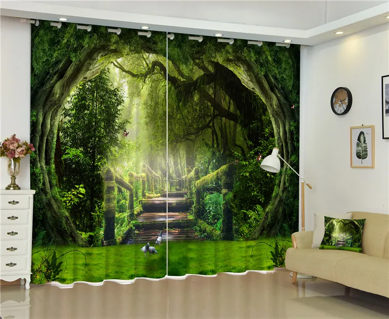 

2017 Misty forest 3D Blackout Curtains For Living room Bedding room Decor Tapestry Wall Carpet Drapes Cotinas