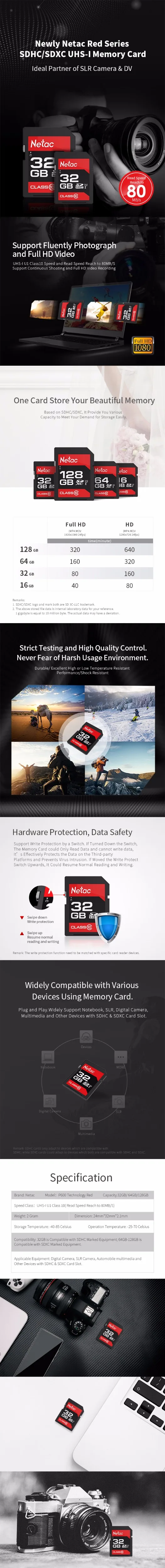 Netac P600 sd-карта 32 Гб класс 10 карта памяти китайская карта redhafiza karti carte карта mikro sd stick pro duo suntrsi