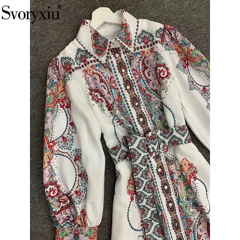 Женское однобортное платье Svoryxiu, разноцветное элегантное короткое платье с рукавами-фонариками и принтом в богемном стиле на осень и зиму
