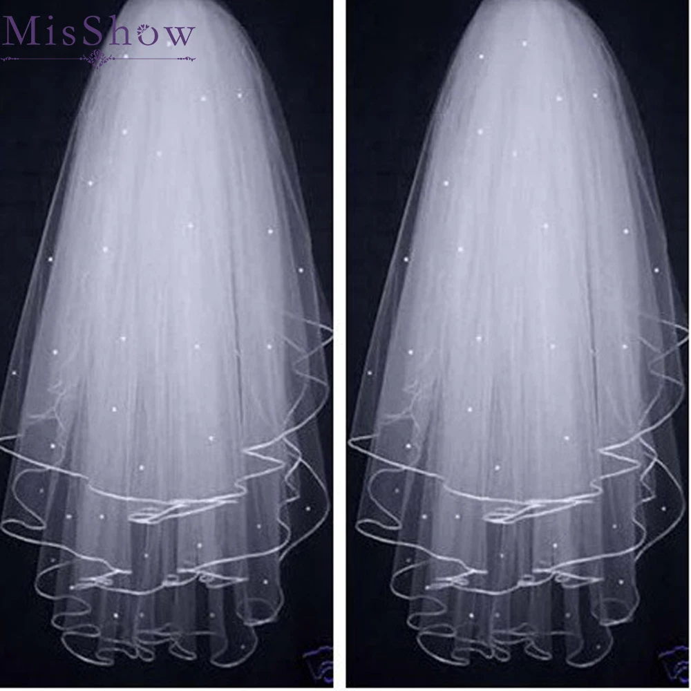 

В наличие Дешевая горячая продажа Три слоя Лента края Свадебная вуаль с жемчугом Белая Кремовая 3 слоя Свадебная Фата 2017