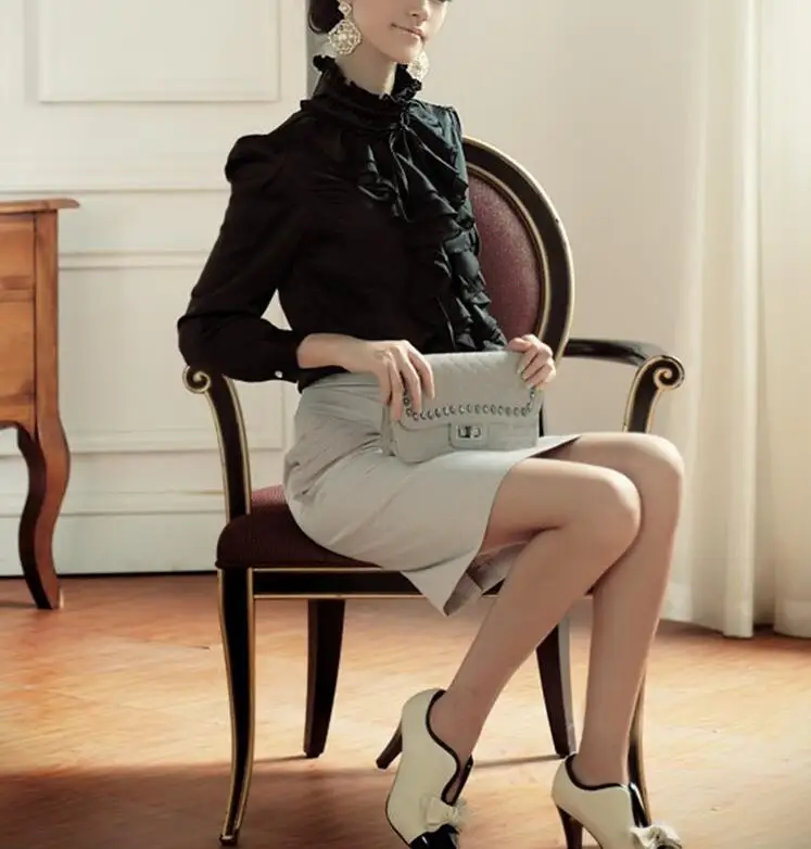 Черные/белые женские офисные блузки с длинным рукавом формальные Блузы для дам