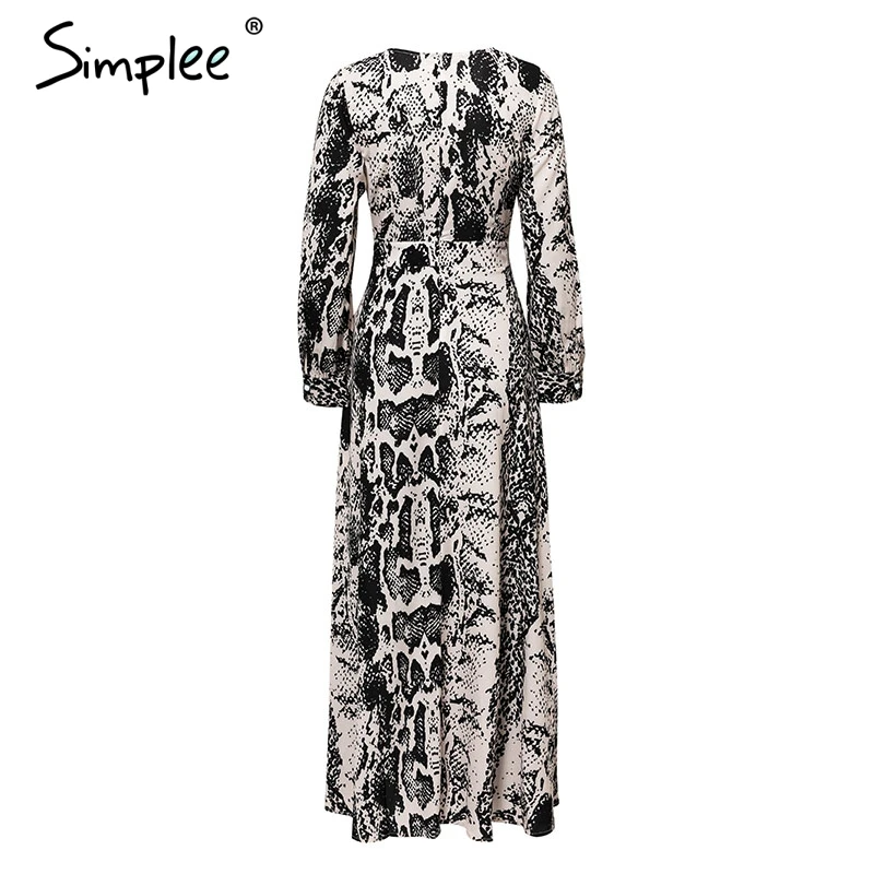 Женское шифоновое длинное платье Simplee со змеиным принтом с V образным вырезом и