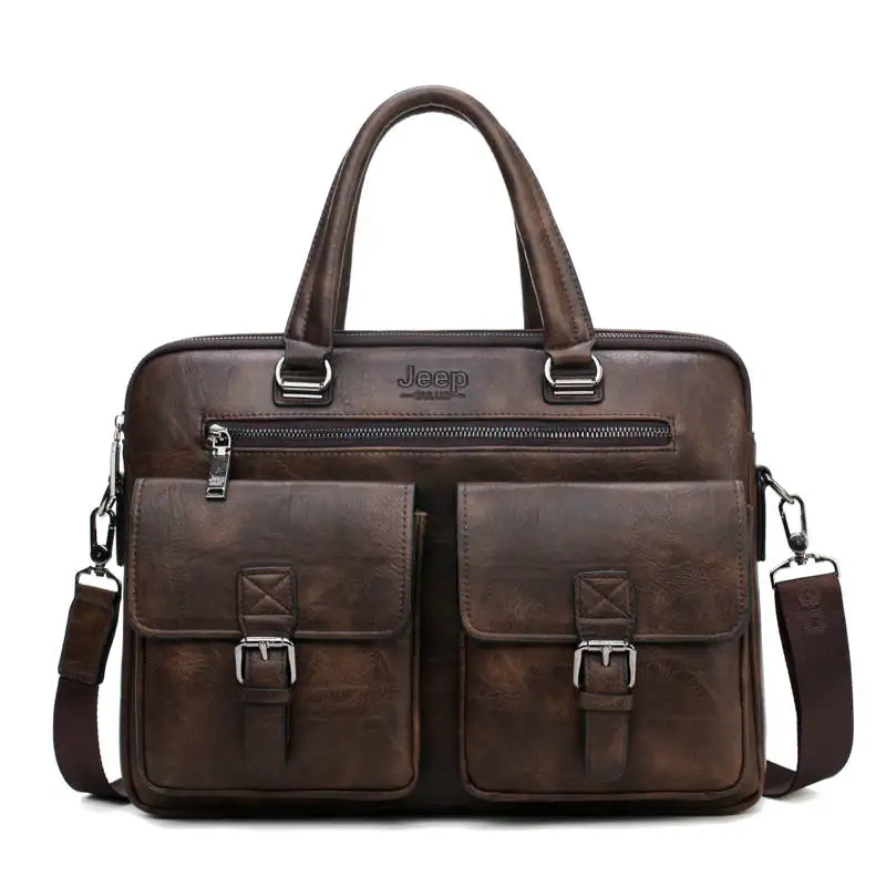 Brown JEEP BULUO, мужская деловая сумка для 13'3 дюймов, портфель для ноутбука, сумки, 2 в 1 Набор, сумки, высокое качество, кожа, Офисные Сумки, мужская сумка - Цвет: Brown