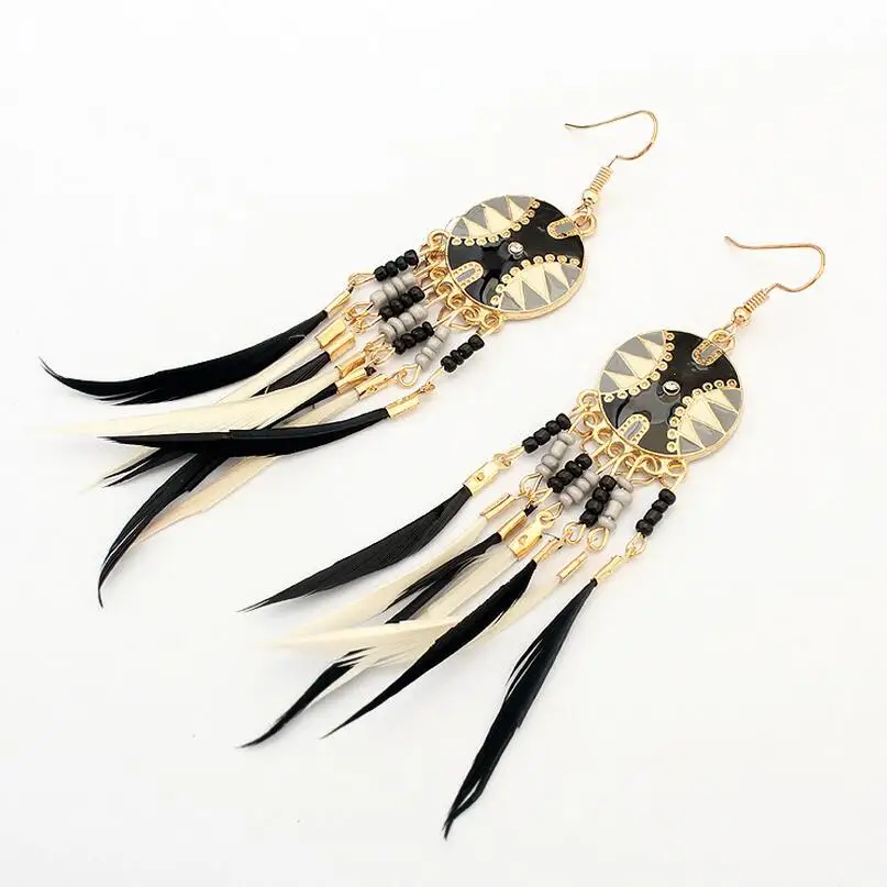 Женские серьги с перьями из эпоксидного металла в этническом стиле | Украшения и