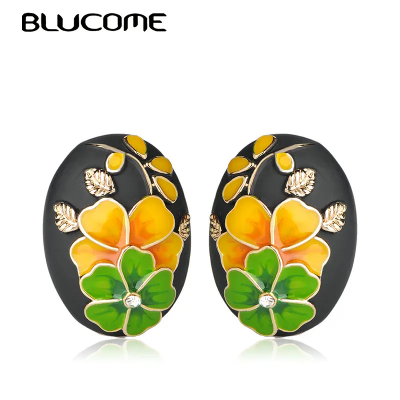 Blucome Dubai Style French Hooks Stud Earrings Rose Flower Plant Shape Alloy Enamel Earring Women Party Birthday Gifts Jewelry | Украшения