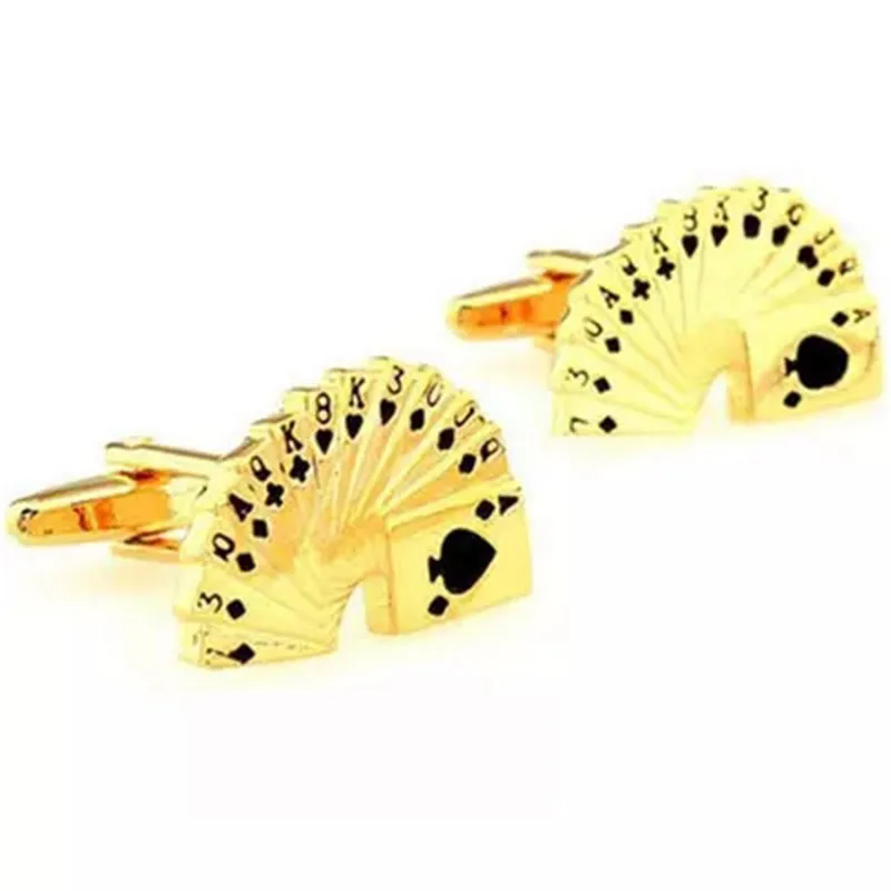 

High Quality French Style Golden Poker Cufflinks For Mens Shirt Brand suit Cuff Buttons Top sale Cuff Links Jewelry