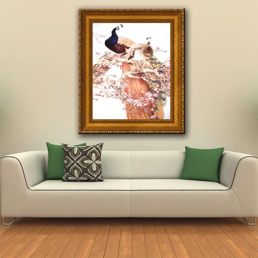 Холст в китайском стиле с классическим буксирным павлином пейзажем картина
