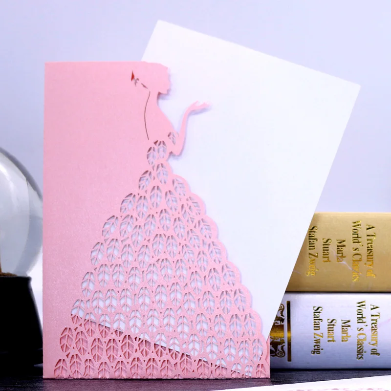 12Pcs pink tiffany blue girls Invitation Cards wedding luxury pricess marriage invitations card | Дом и сад