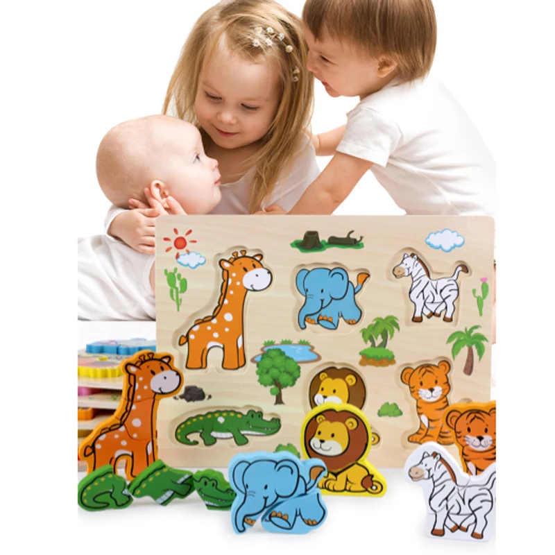 Детские головоломки 3D Деревянные игрушки для детей мультфильм животных фрукты