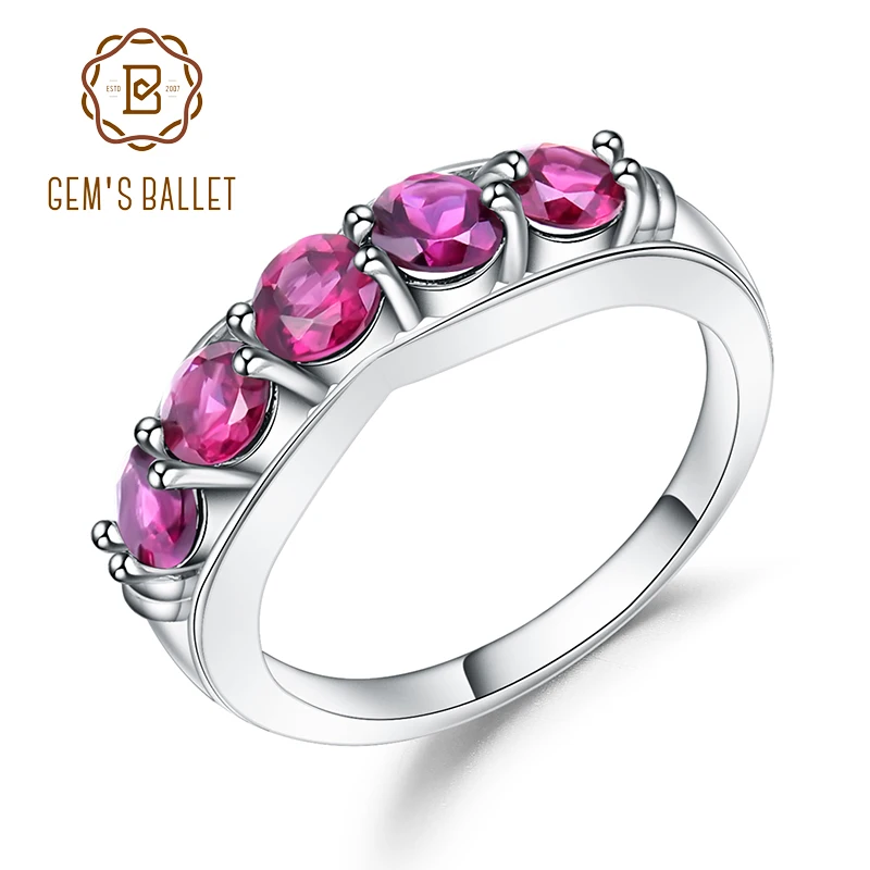 GEM'S BALLET Solid 1.84Ct натуральный родолит гранат кольцо 925 пробы Серебряное обручальное кольцо Простые Кольца для женщин хорошее ювелирное изделие