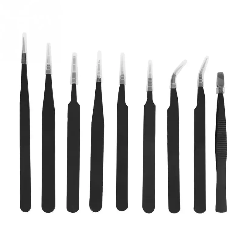 9 шт./компл. антистатические пинцеты из нержавеющей стали черного цвета