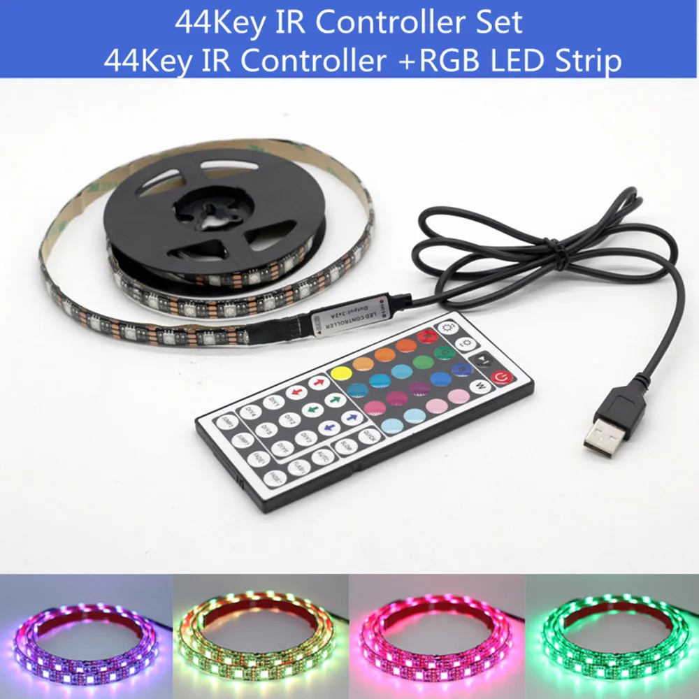 IR 44Key Set Цветная(RGB) Светодиодные ленты USB неоновая лента ТВ Подсветка ПК Ambi светильник Тира светодиодный светильник Smd 5050 5V лампы Bluetooth Wifi полоски ФИТА Tiras адрес Рубан - Испускаемый цвет: IR 44Key Set