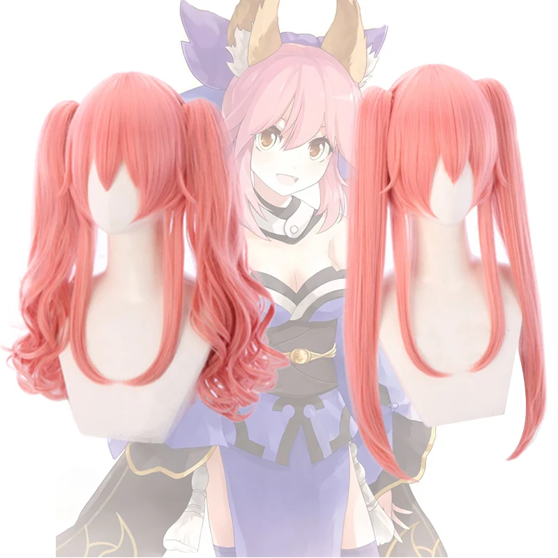 FGO Fate Grand Order EXTRA tamamo no Mae Косплей парики Длинные розовые хвосты кудрявые парик термостойкие синтетические волосы парик для женщин