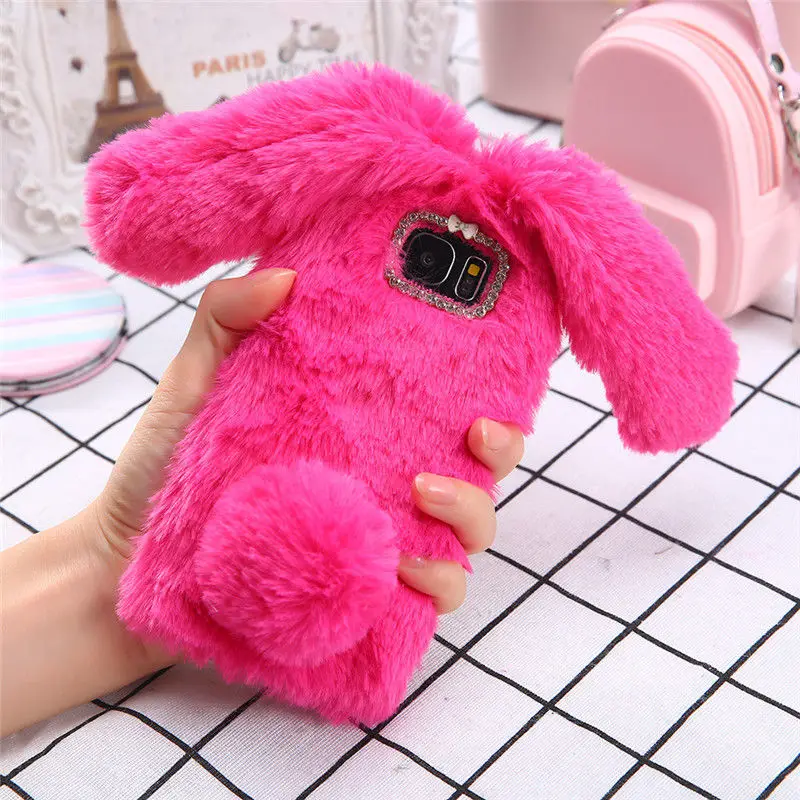 Rose Red Plush Case Для samsung S7 S8 S9Plus защитный чехол s теплый плюшевый чехол для телефона Ювелирное Украшение Coque Capa уши кролика хвост тушки для samsung S6Edge - Цвет: Rose Red Plush Case