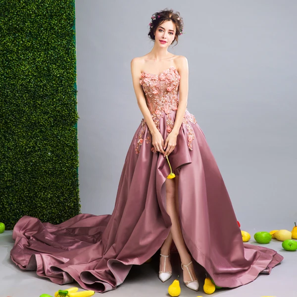 Женское атласное платье SSYFashion кружевное бальное с цветочным рисунком без