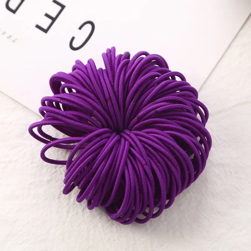 Purple 100 шт./лот, 3 см, эластичные резинки для волос для девочек, резинки для волос, аксессуары для волос - Цвет: Purple