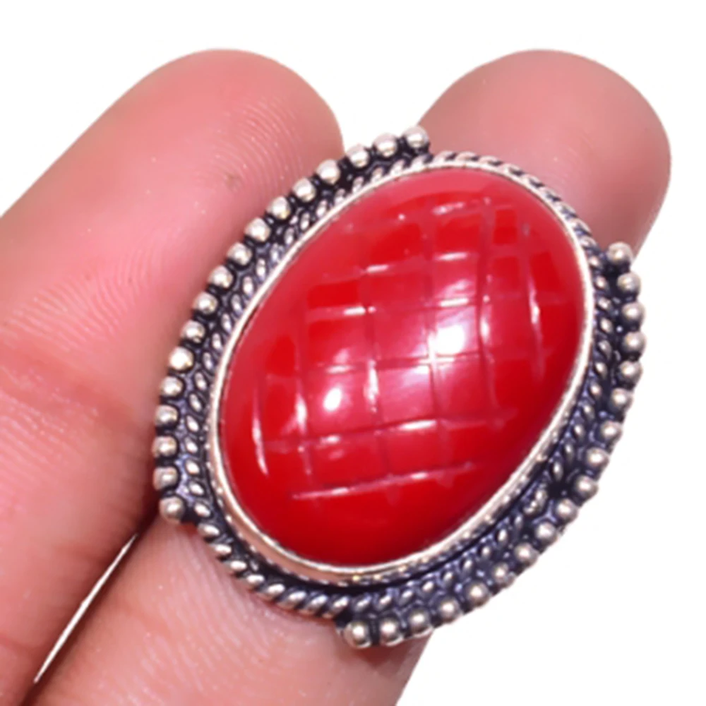 

Carved-Coral Ring Silver Overlay over Copper , USA SIZE:8.75 , R4536