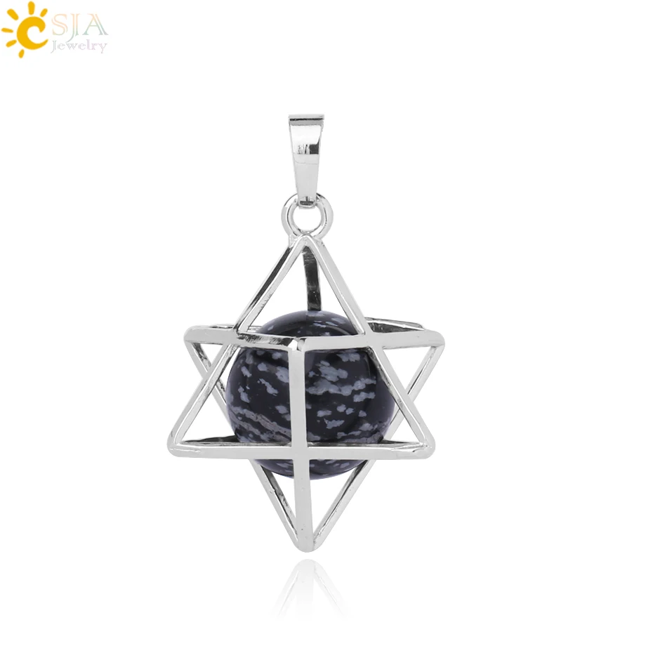 Snowflake Stone CSJA Натуральный камень гексаграмма подвески, заряжающие энергией Цепочки и ожерелья Религия символ медитации рейки Меркаба кулон для Для женщин Для мужчин ювелирные изделия F876 - Окраска металла: Snowflake Stone