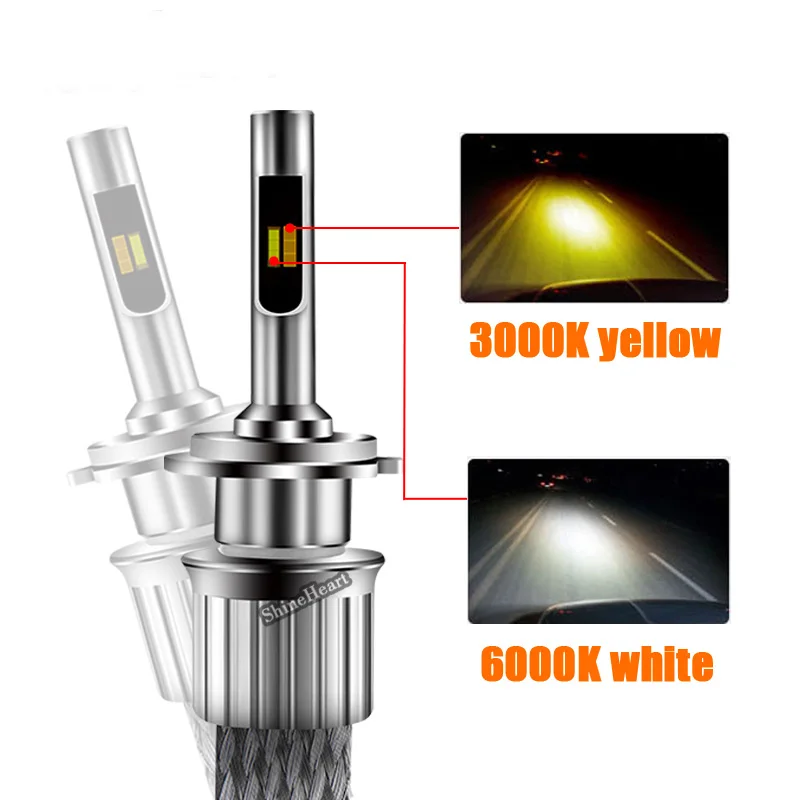 

Newest 1 set 9600lm 90W fanless Tricolor/dual color 3000K 4500K 6000K LED car headlight H1 H3 H4 H7 H8 H9 H11 9005/HB3 9006/HB4