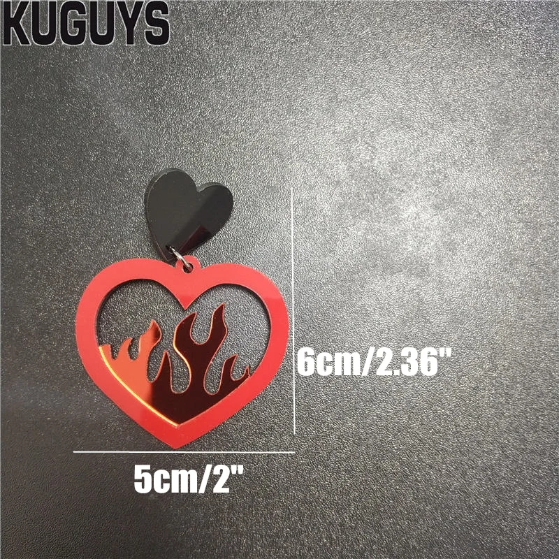 KUGUYS модные ювелирные изделия акриловые огненные красное сердце большие серьги