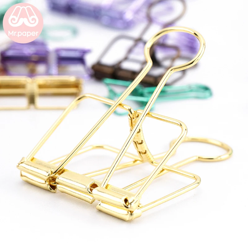 Mr Paper 8 Colors 3 Sizes Ins Colors Gold Sliver Rose Green Purple Binder Clips Large Medium Small Office Study Binder Clips
