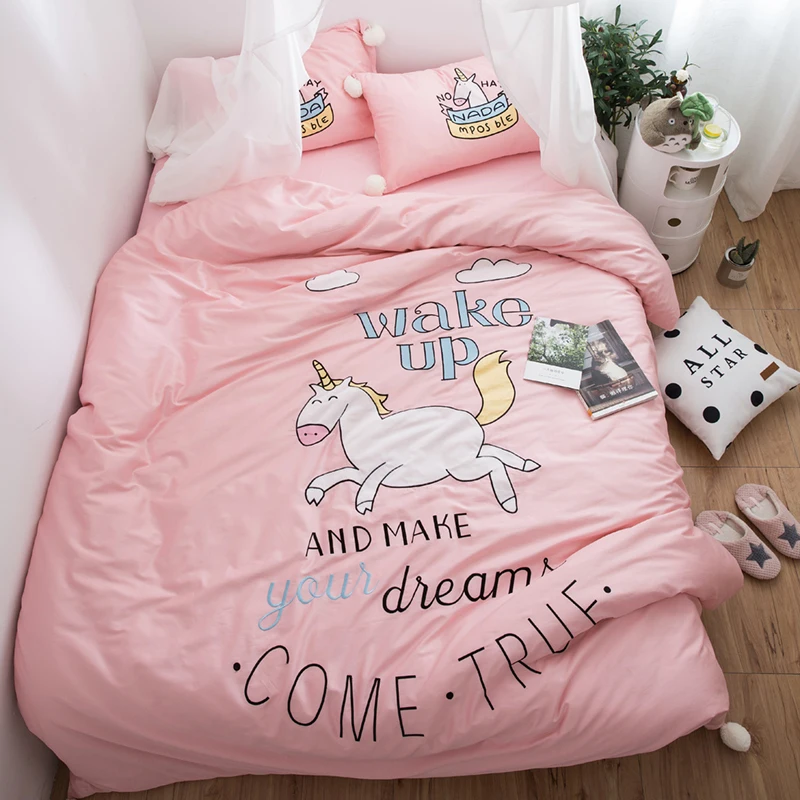 

White ball Princess style Pink Horse Bedding set Queen King size 100%Egyptian Cotton bed duvet cover fit sheet set Pillowcase 36
