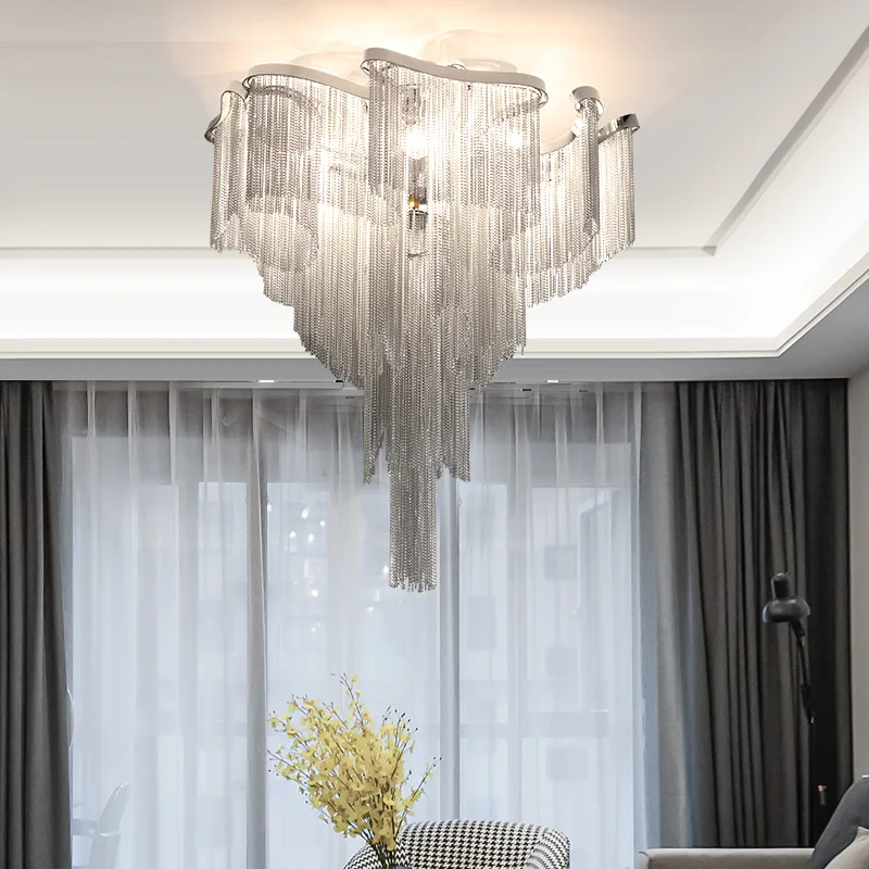 Chain Tassel Ceiling Lamp Stream Light Fixture Aluminum Empire Vintage Hanging Suspension Lustre CA002 | Лампы и освещение