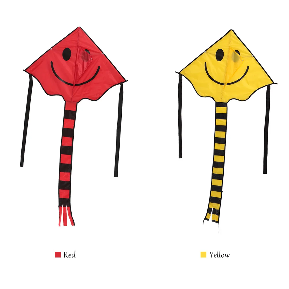 60* 80cm Children Outdoor Fun Fly Rainbow Nylon Kites Smiling Face Kite with Handle Line Good Flying Outdoor Sports Kite Toys