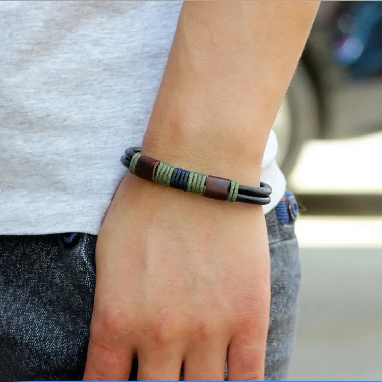 Женский и мужской браслет ручной работы из натуральной кожи в античном стиле с