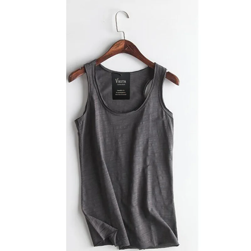 Vikuta Высокое качество i-образный грубые края женщины tank top soft свободный тип хлопок