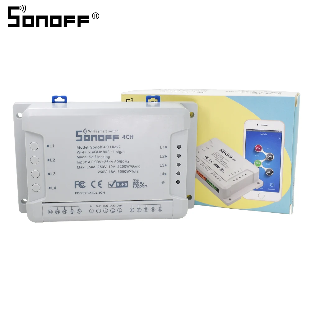 SONOFF 4CH Pro R2 Wifi 433 МГц 4 канала/банда РЧ смарт-переключатель беспроводной дистанционный самоблокирующийся инчинг интерлок реле Google Home - Комплект: 4ch r2
